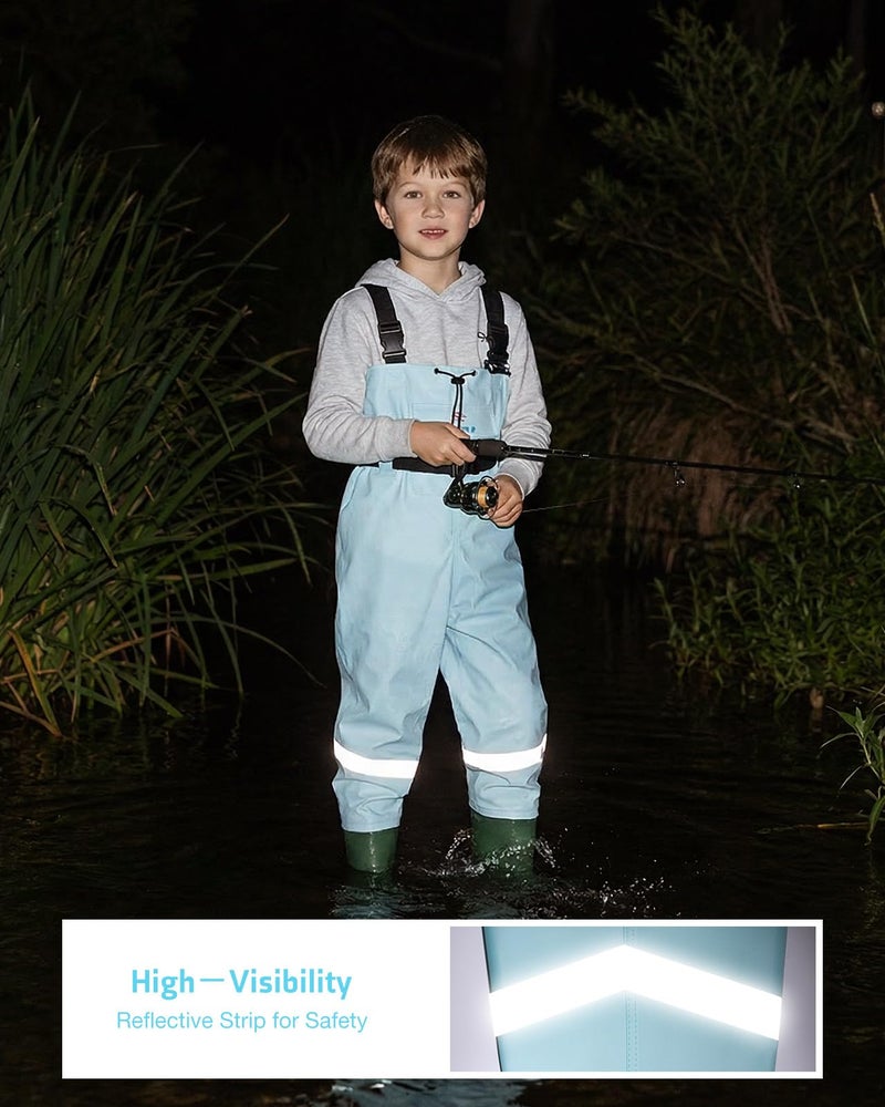 HISEA Kids Chest Waders Nylon/PVC Youth Fishing Waders for Toddler & Children Waterproof Hunting Waders with Boots & Reflect Safety Band - Image 4